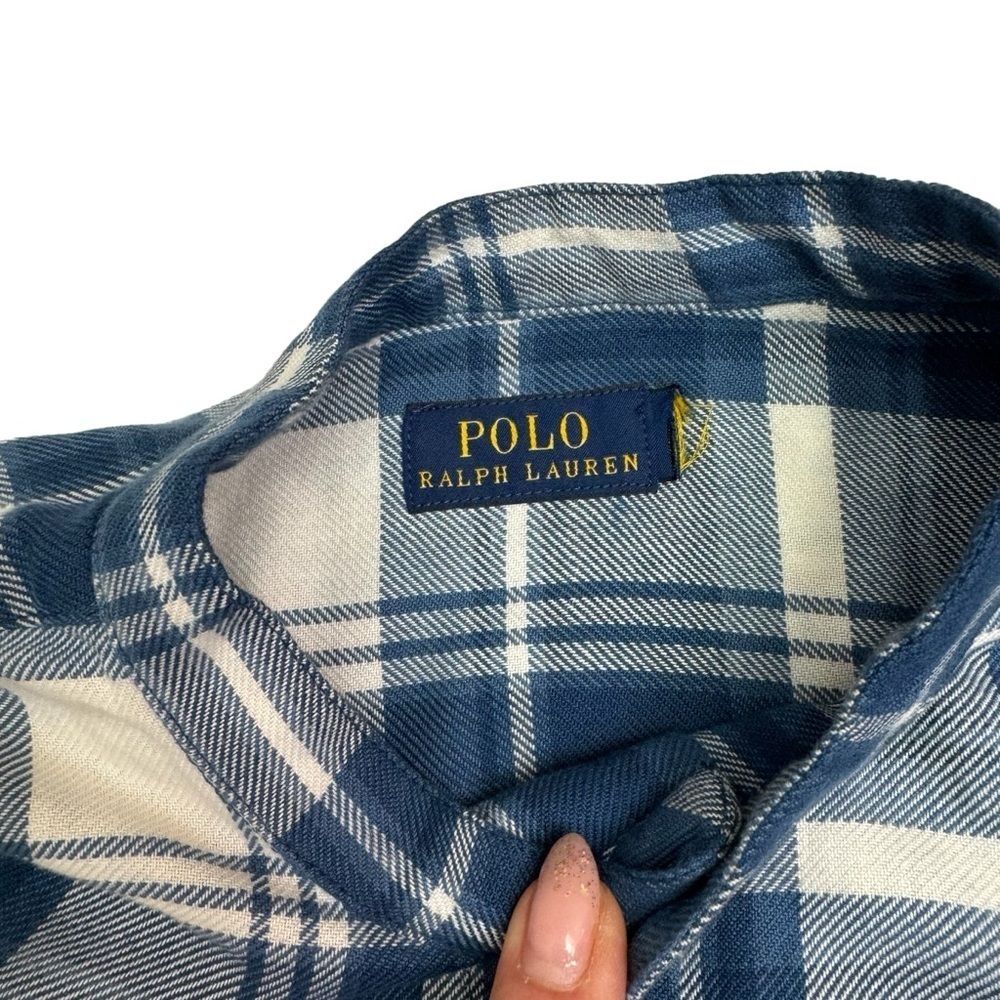 Polo Ralph Lauren Dian Blue Plaid Check Print Puff Sleeve Shirt Size M - Picture 11 of 12